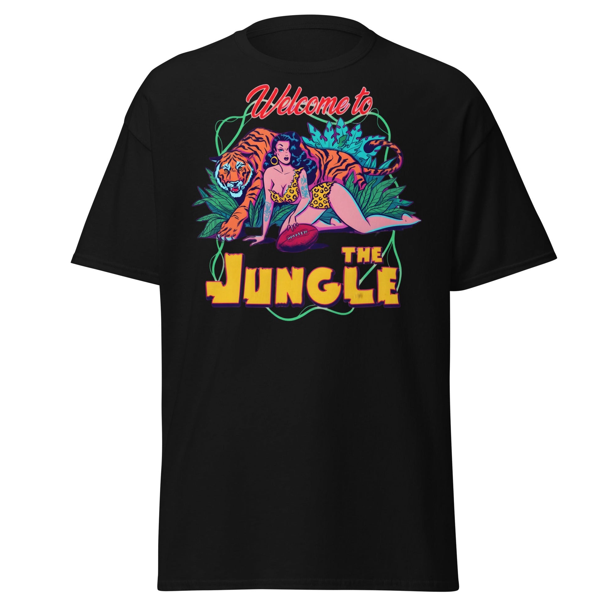 Welcome to the Jungle T-Shirt | Retro Pin - Up Tiger Tee - Black - T-Shirts Online