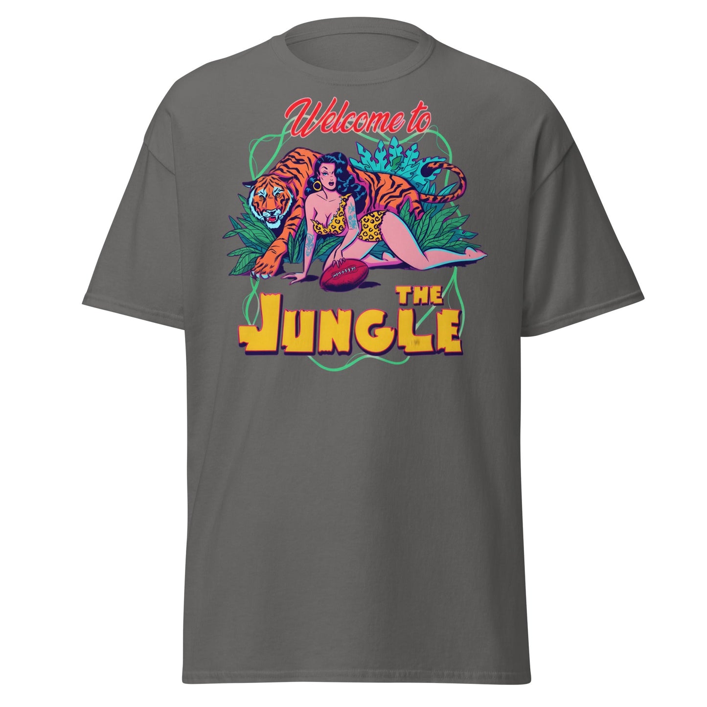 Welcome to the Jungle T-Shirt | Retro Pin - Up Tiger Tee - Charcoal - T-Shirts Online