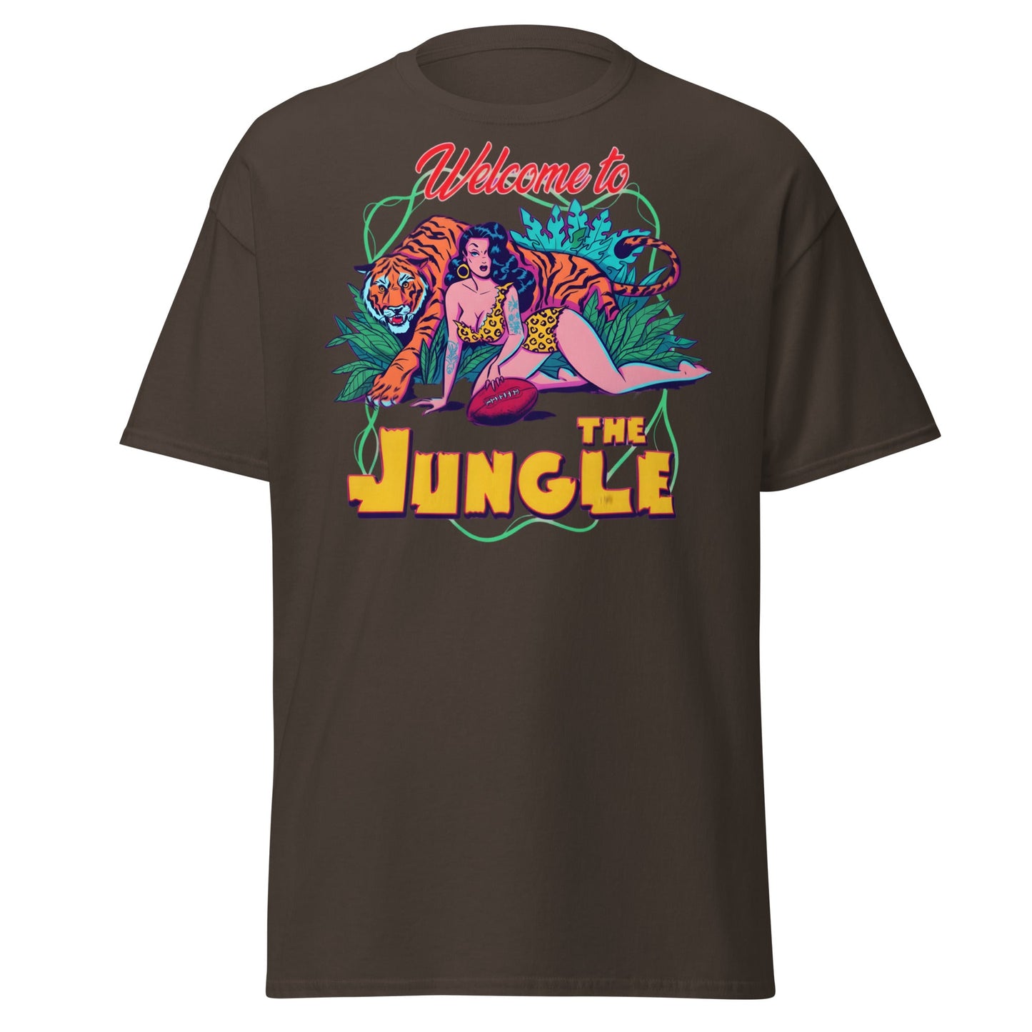Welcome to the Jungle T-Shirt | Retro Pin - Up Tiger Tee - Dark Chocolate - T-Shirts Online