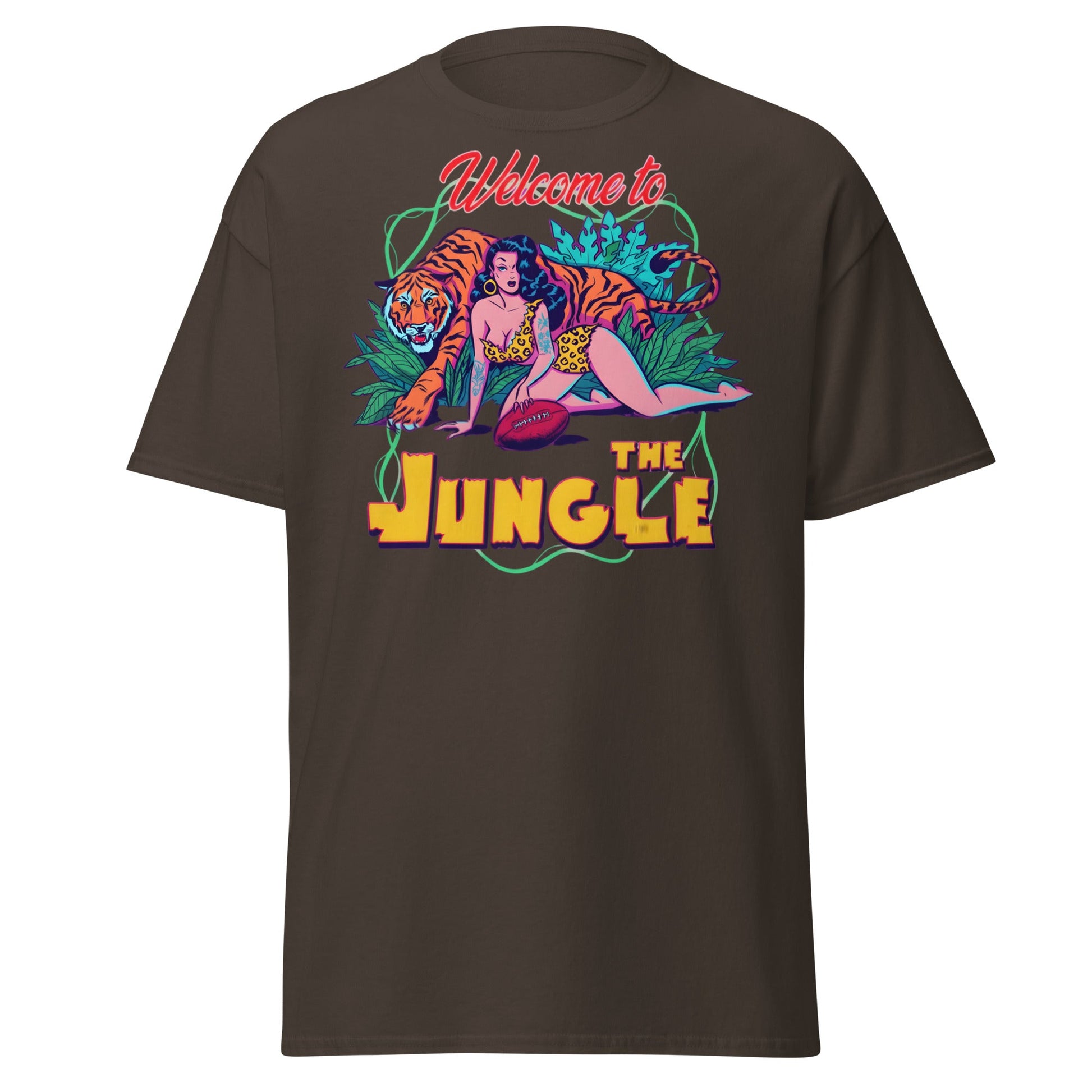 Welcome to the Jungle T-Shirt | Retro Pin - Up Tiger Tee - Dark Chocolate - T-Shirts Online