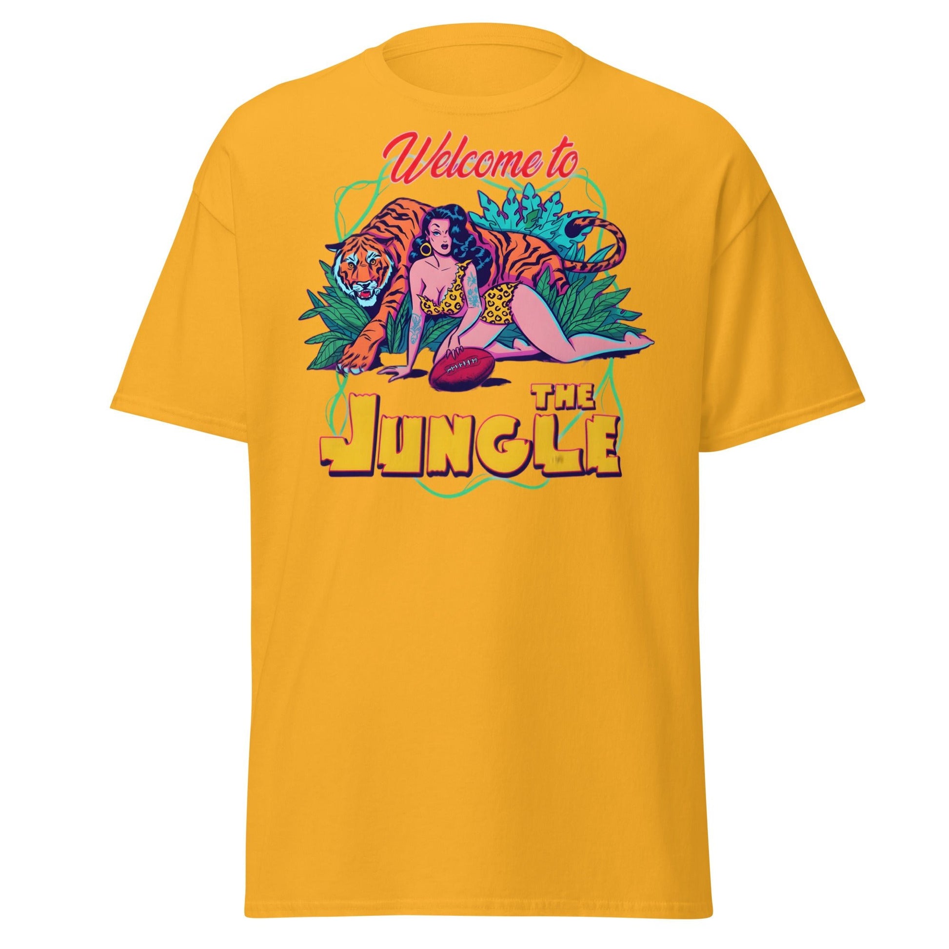 Welcome to the Jungle T-Shirt | Retro Pin - Up Tiger Tee - Gold - T-Shirts Online