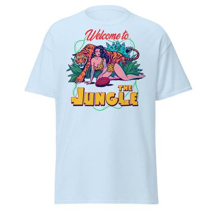 Welcome to the Jungle T-Shirt | Retro Pin - Up Tiger Tee - Light Blue - T-Shirts Online