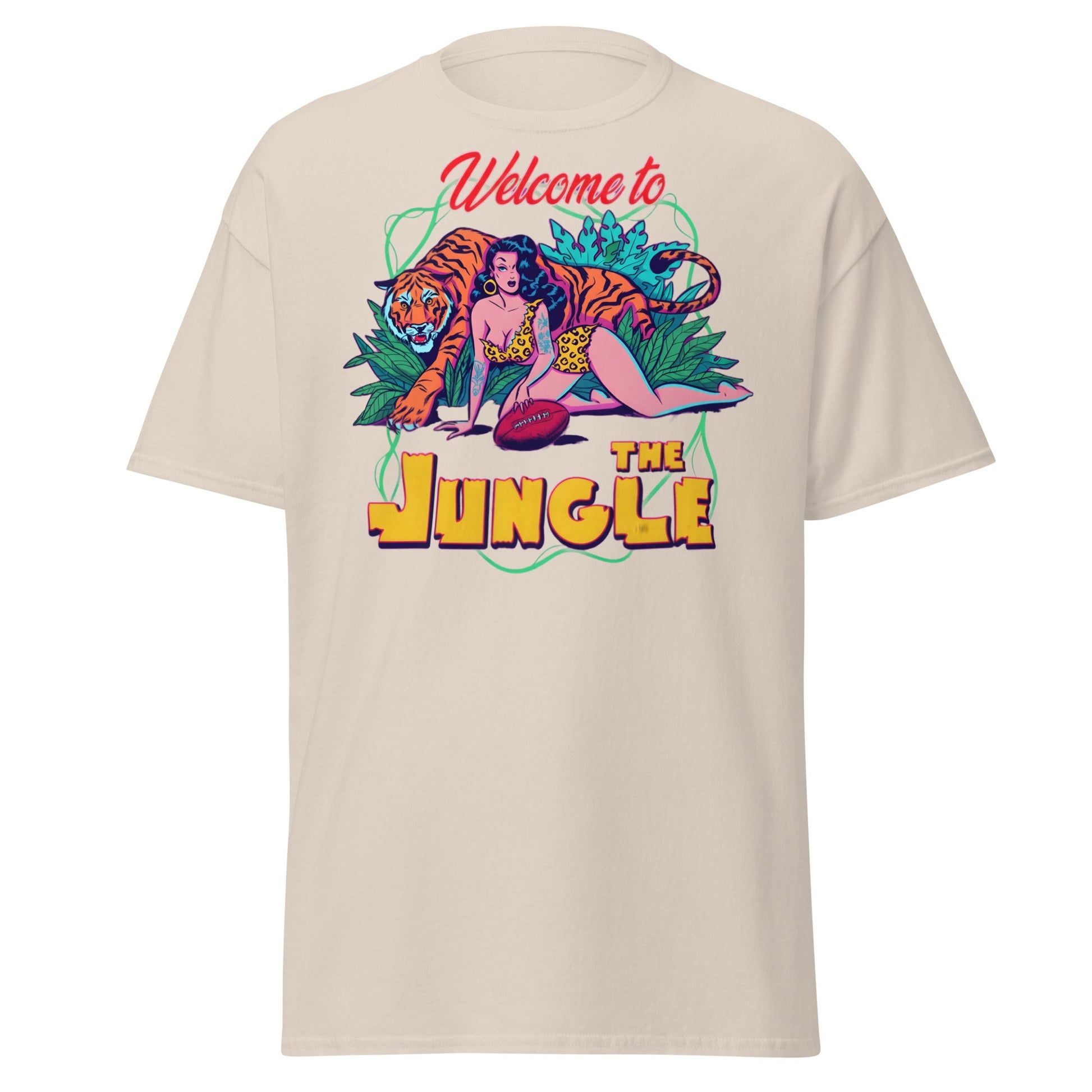 Welcome to the Jungle T-Shirt | Retro Pin - Up Tiger Tee - Natural - T-Shirts Online