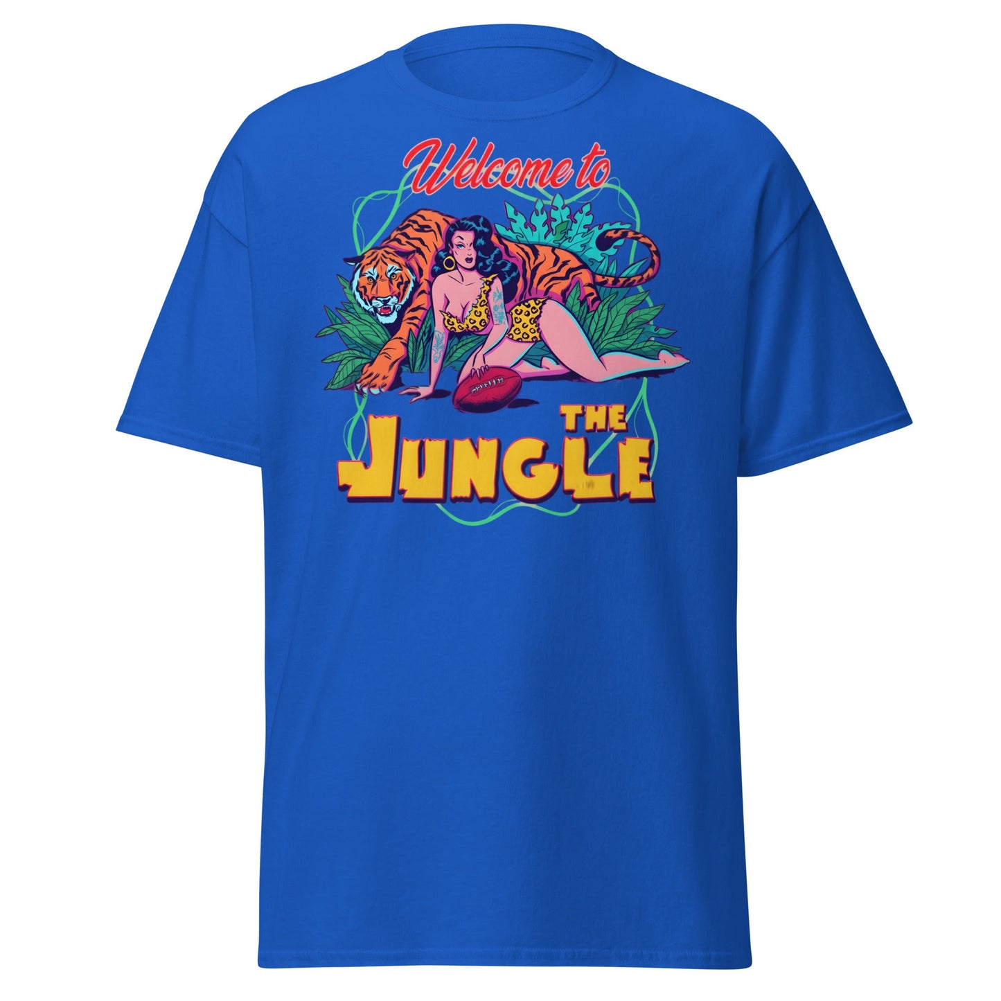 Welcome to the Jungle T-Shirt | Retro Pin - Up Tiger Tee - Royal - T-Shirts Online