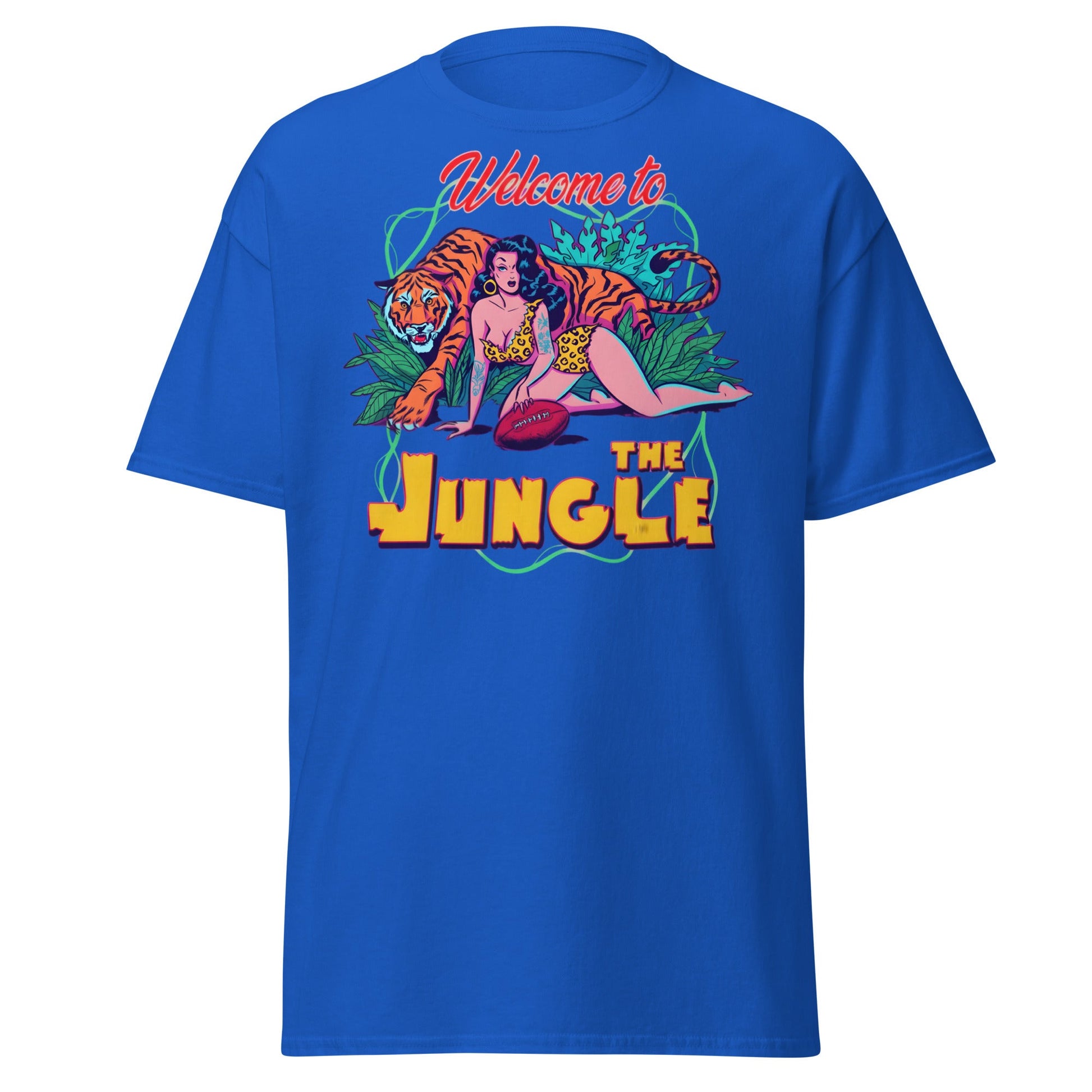 Welcome to the Jungle T-Shirt | Retro Pin - Up Tiger Tee - Royal - T-Shirts Online