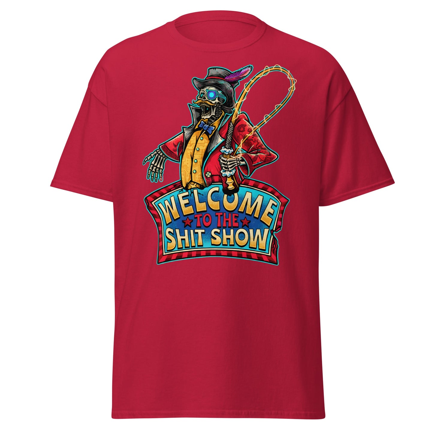 Welcome to the Shit Show Skeleton Ringmaster Tee - Cardinal - T-Shirts Online