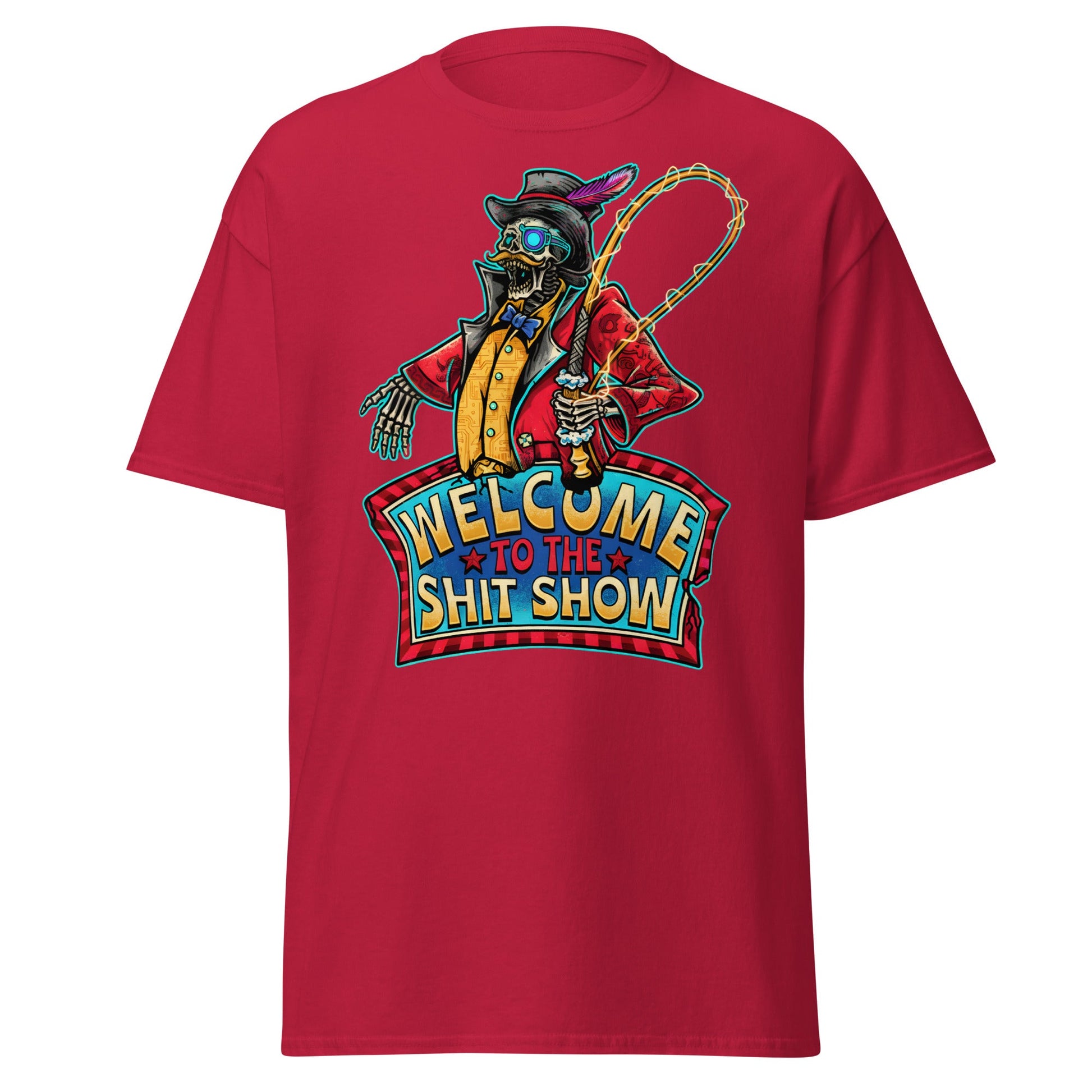 Welcome to the Shit Show Skeleton Ringmaster Tee - Cardinal - T-Shirts Online