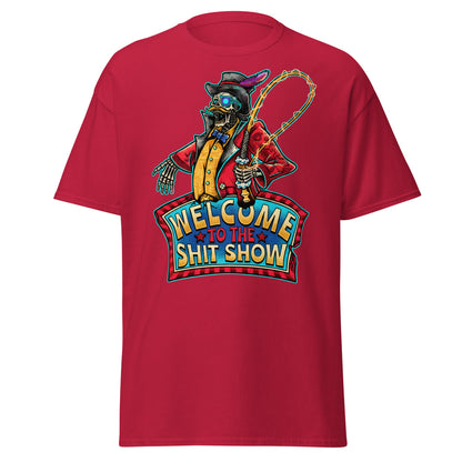 Welcome to the Shit Show Skeleton Ringmaster Tee - Cardinal - T-Shirts Online