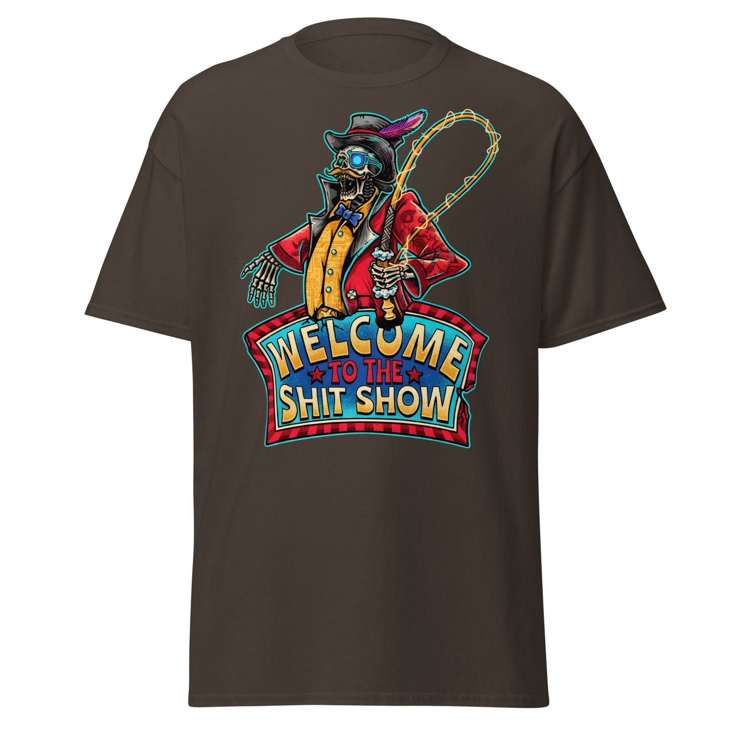 Welcome to the Shit Show Skeleton Ringmaster Tee - Dark Chocolate - T-Shirts Online