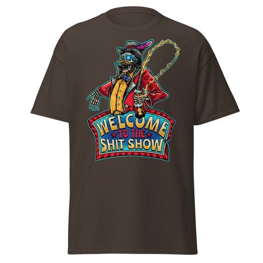 Welcome to the Shit Show Skeleton Ringmaster Tee - Dark Chocolate - T-Shirts Online