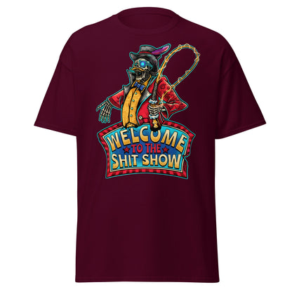 Welcome to the Shit Show Skeleton Ringmaster Tee - Maroon - T-Shirts Online