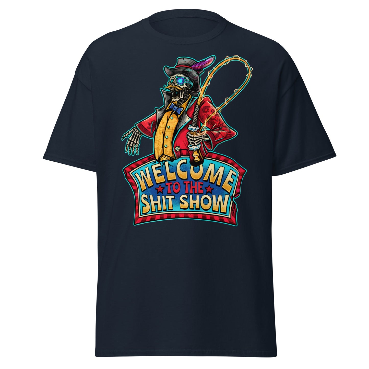 Welcome to the Shit Show Skeleton Ringmaster Tee - Navy - T-Shirts Online