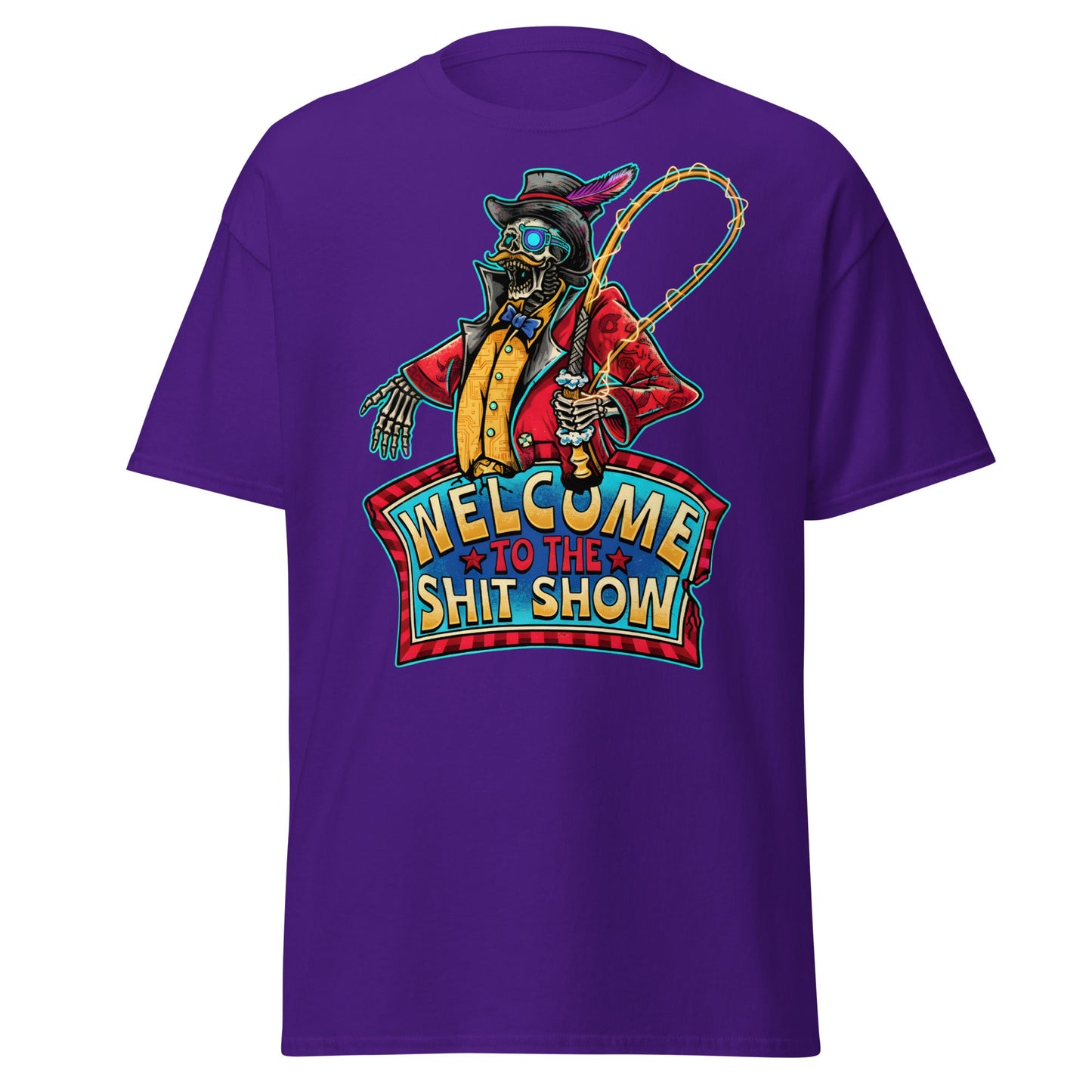 Welcome to the Shit Show Skeleton Ringmaster Tee - Purple - T-Shirts Online