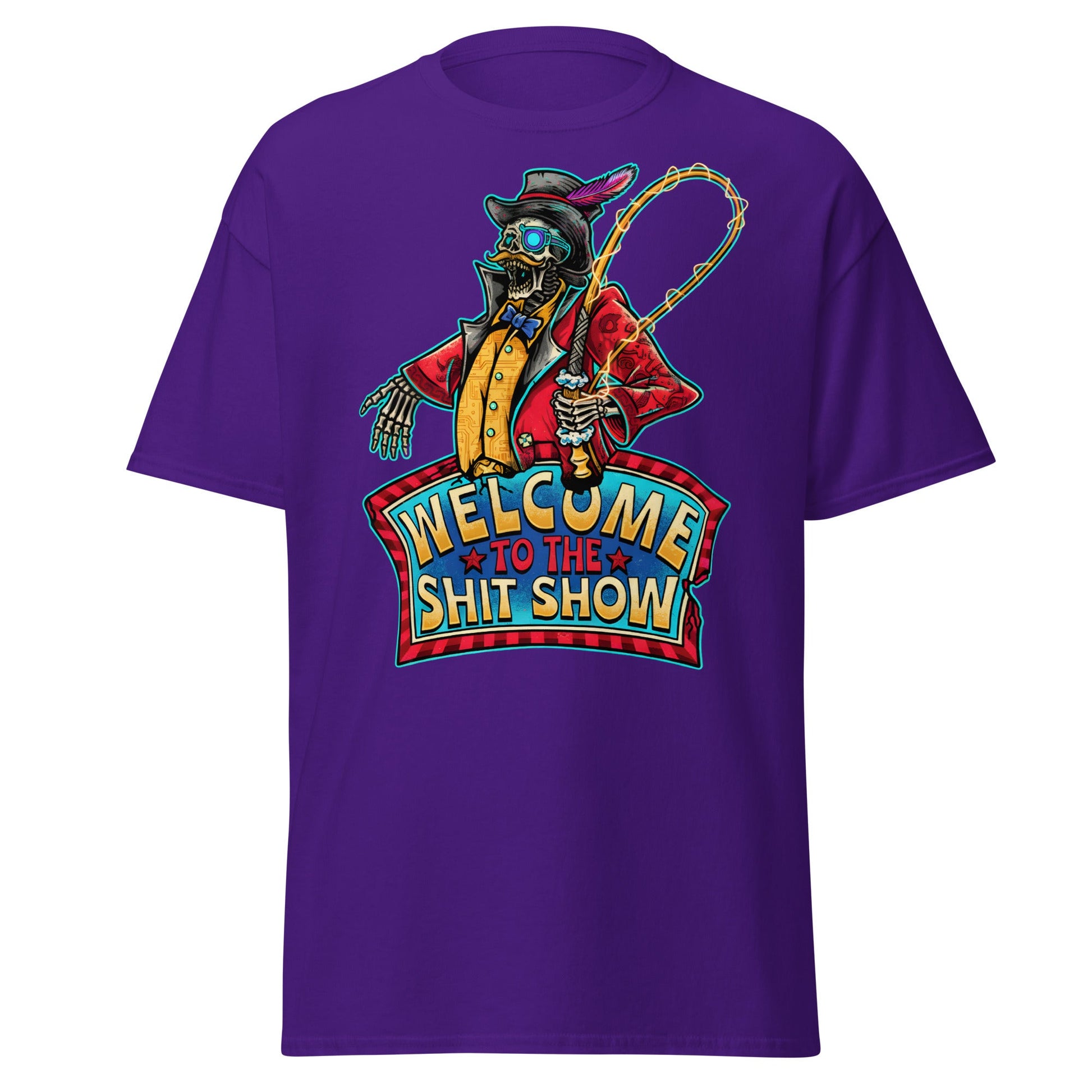 Welcome to the Shit Show Skeleton Ringmaster Tee - Purple - T-Shirts Online