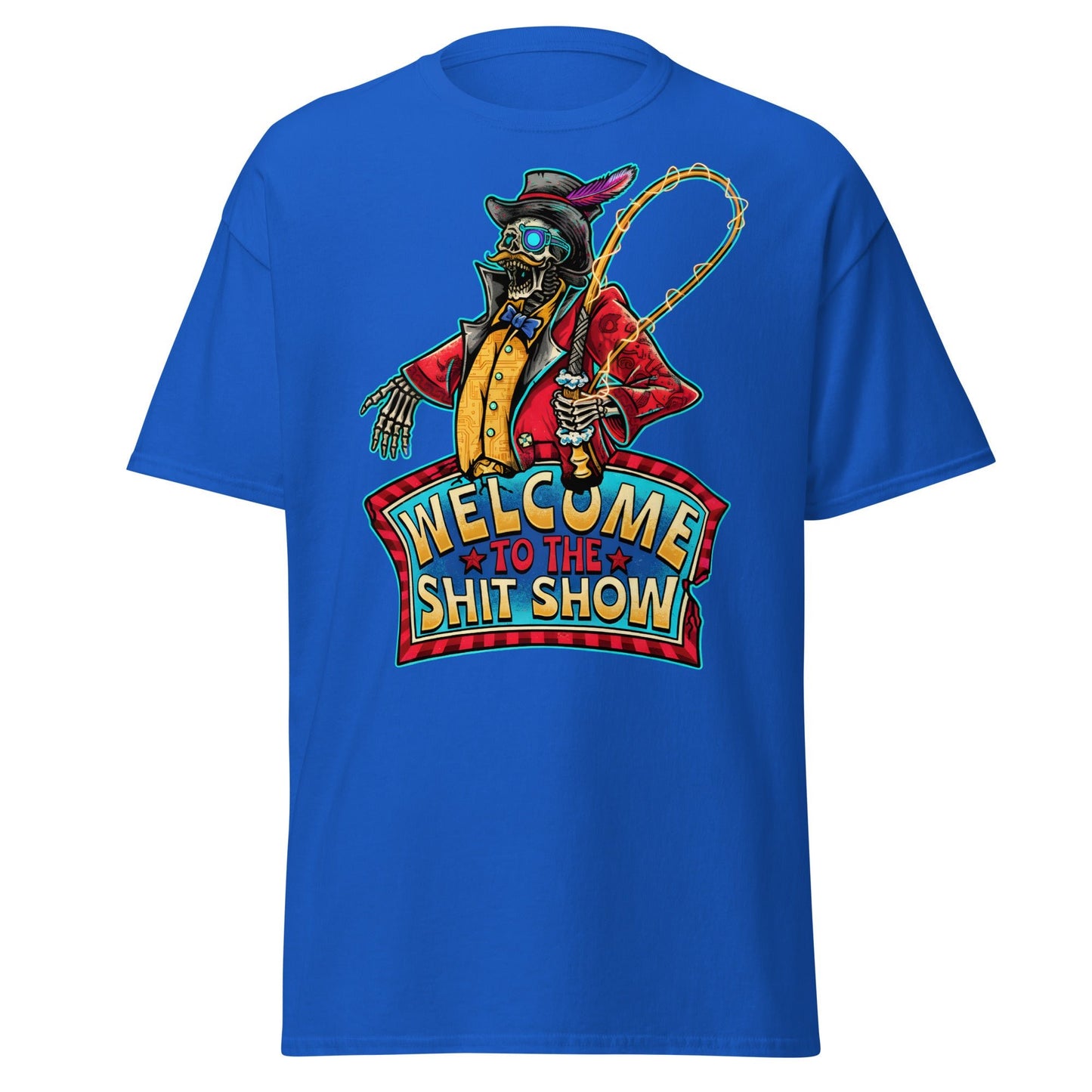 Welcome to the Shit Show Skeleton Ringmaster Tee - Royal - T-Shirts Online