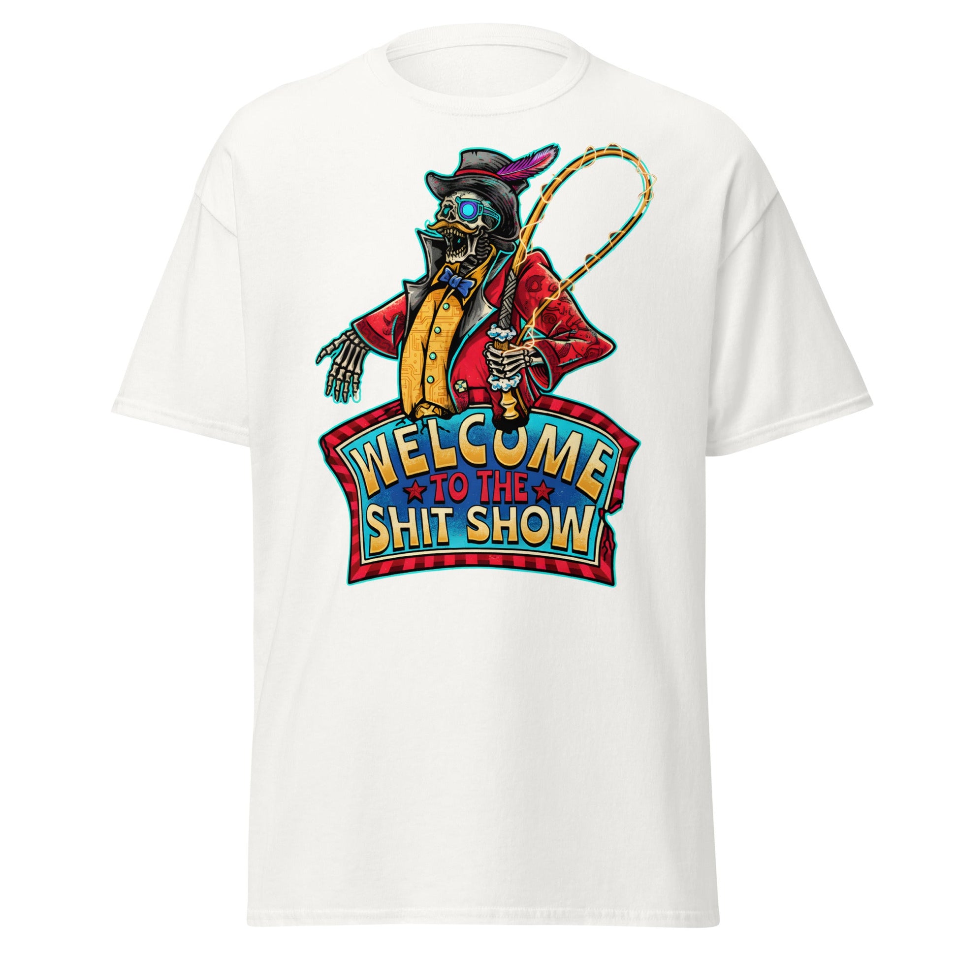 Welcome to the Shit Show Skeleton Ringmaster Tee - White - T-Shirts Online