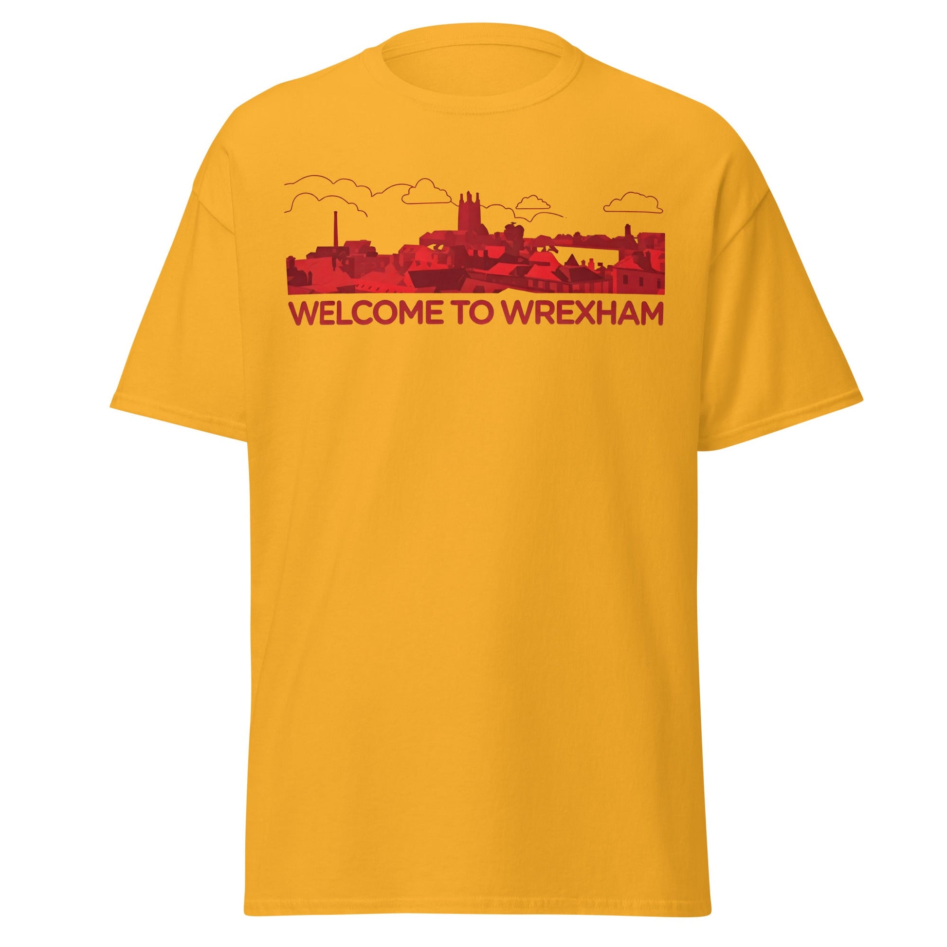 Welcome to Wrexham T-Shirt – Welsh City Skyline Tee - Gold - T-Shirts Online