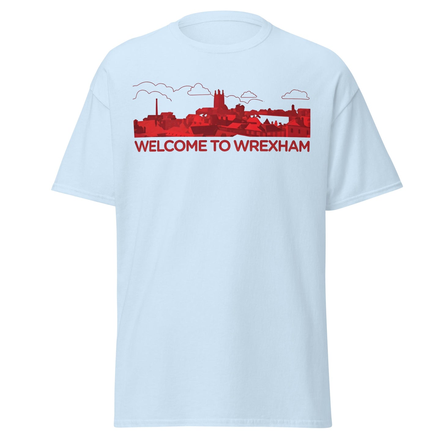 Welcome to Wrexham T-Shirt – Welsh City Skyline Tee - Light Blue - T-Shirts Online