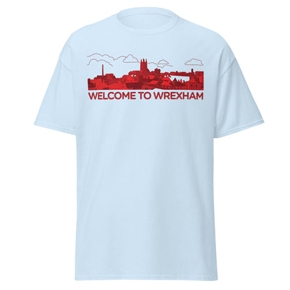 Welcome to Wrexham T-Shirt – Welsh City Skyline Tee - Light Blue - T-Shirts Online