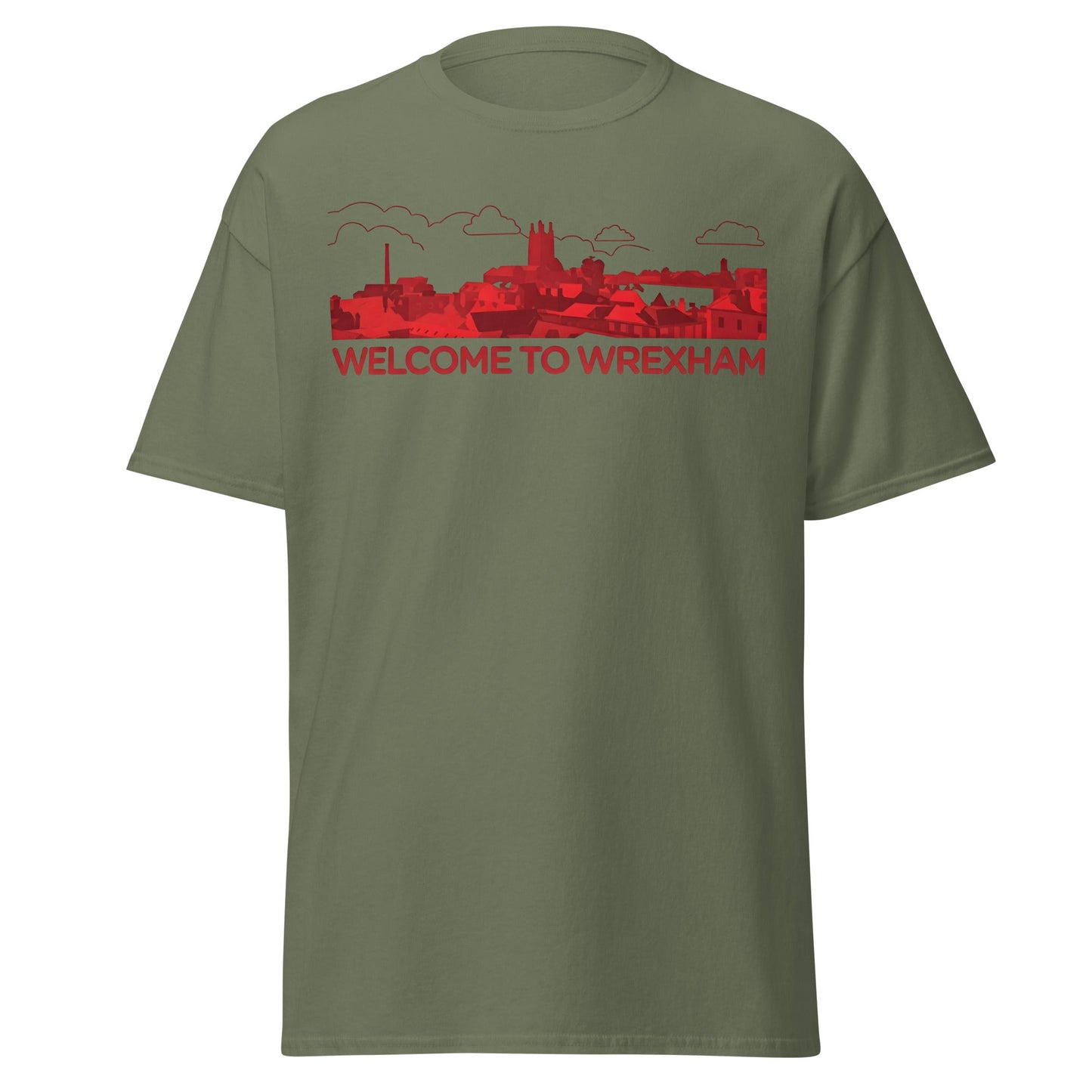 Welcome to Wrexham T-Shirt – Welsh City Skyline Tee - Military Green - T-Shirts Online
