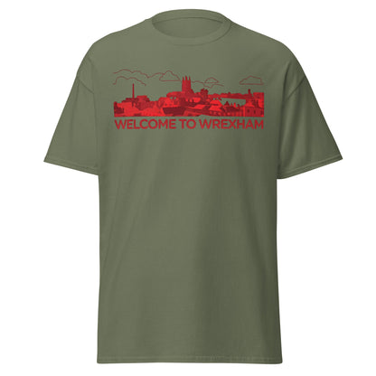 Welcome to Wrexham T-Shirt – Welsh City Skyline Tee - Military Green - T-Shirts Online