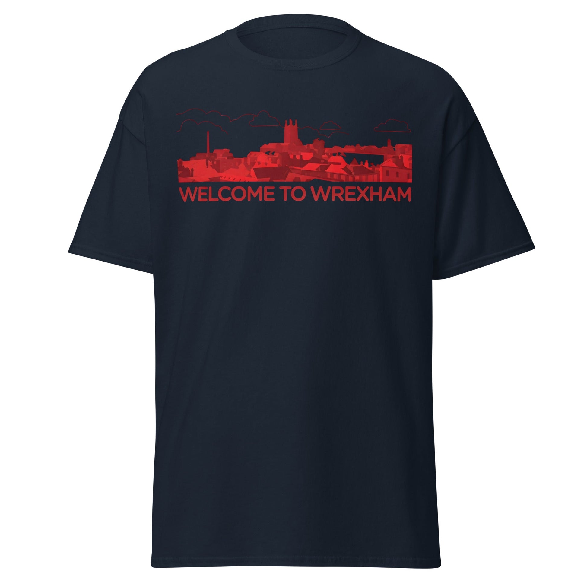 Welcome to Wrexham T-Shirt – Welsh City Skyline Tee - Navy - T-Shirts Online