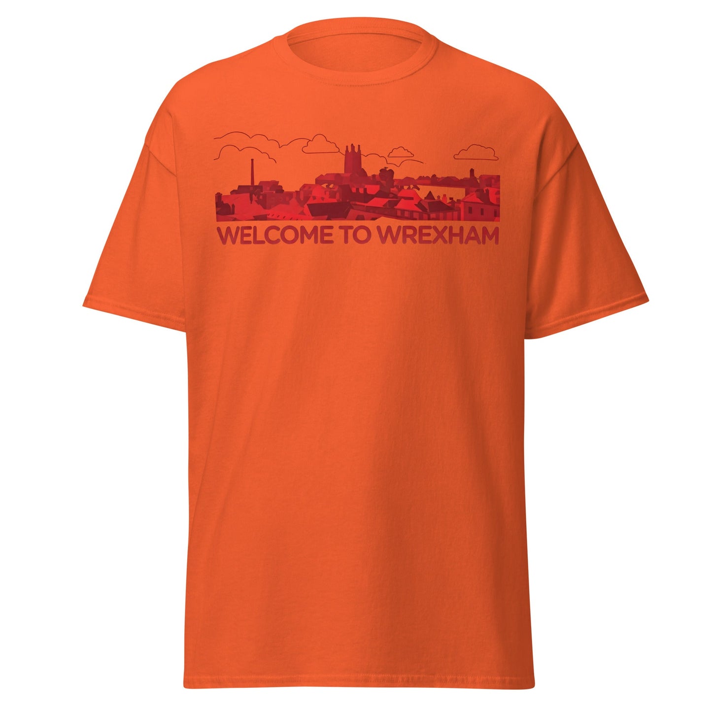 Welcome to Wrexham T-Shirt – Welsh City Skyline Tee - Orange - T-Shirts Online