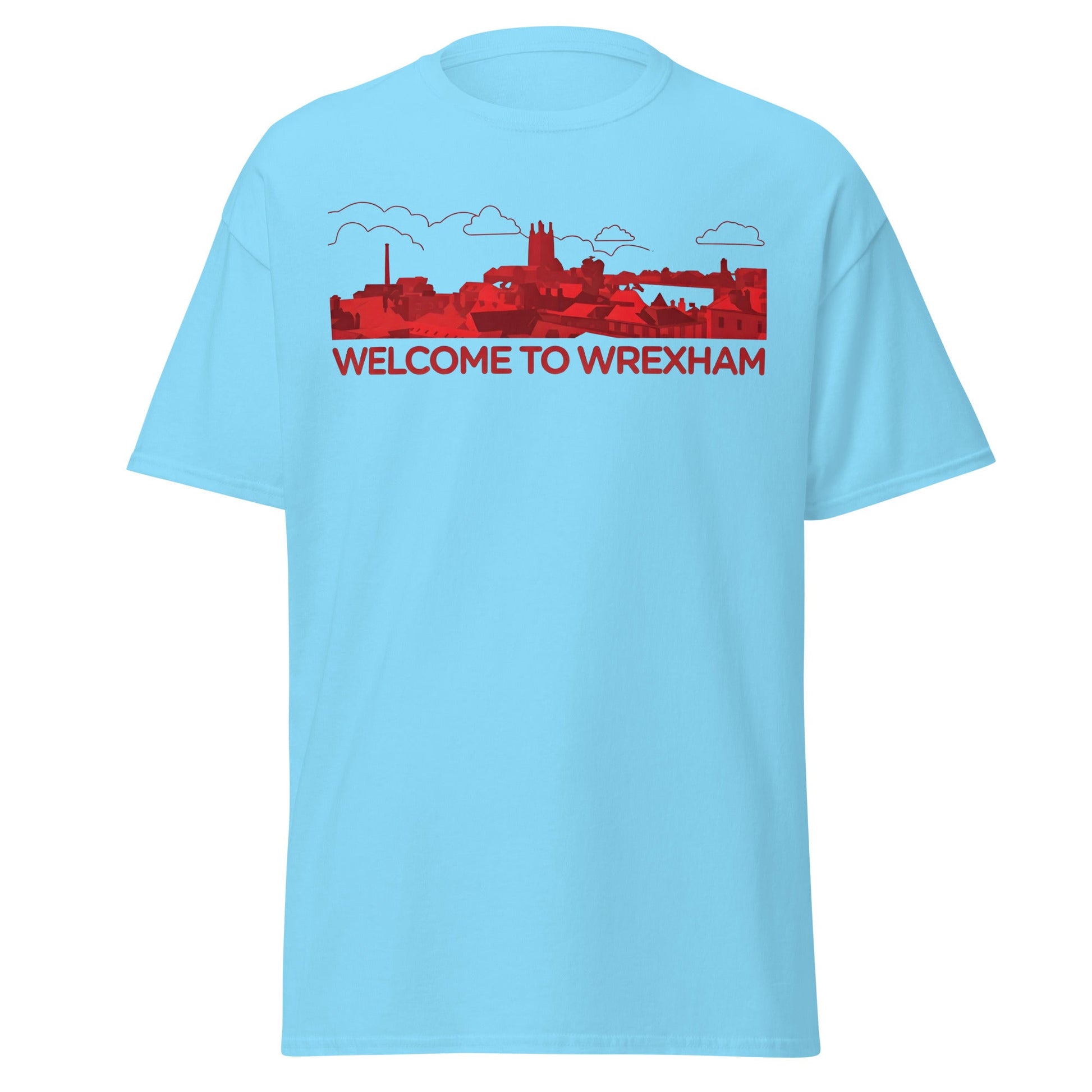 Welcome to Wrexham T-Shirt – Welsh City Skyline Tee - Sky - T-Shirts Online