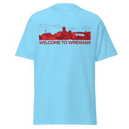 Welcome to Wrexham T-Shirt – Welsh City Skyline Tee - Sky - T-Shirts Online
