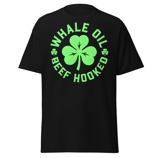 Whale Oil Beef Hooked T-Shirt - Funny Irish Wordplay Tee - Black - T-Shirts Online