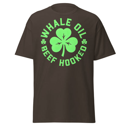 Whale Oil Beef Hooked T-Shirt - Funny Irish Wordplay Tee - Dark Chocolate - T-Shirts Online