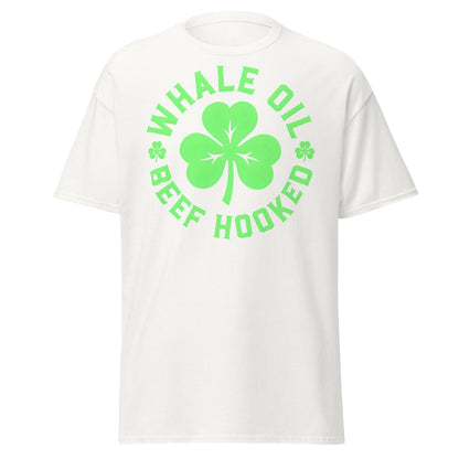 Whale Oil Beef Hooked T-Shirt - Funny Irish Wordplay Tee - White - T-Shirts Online