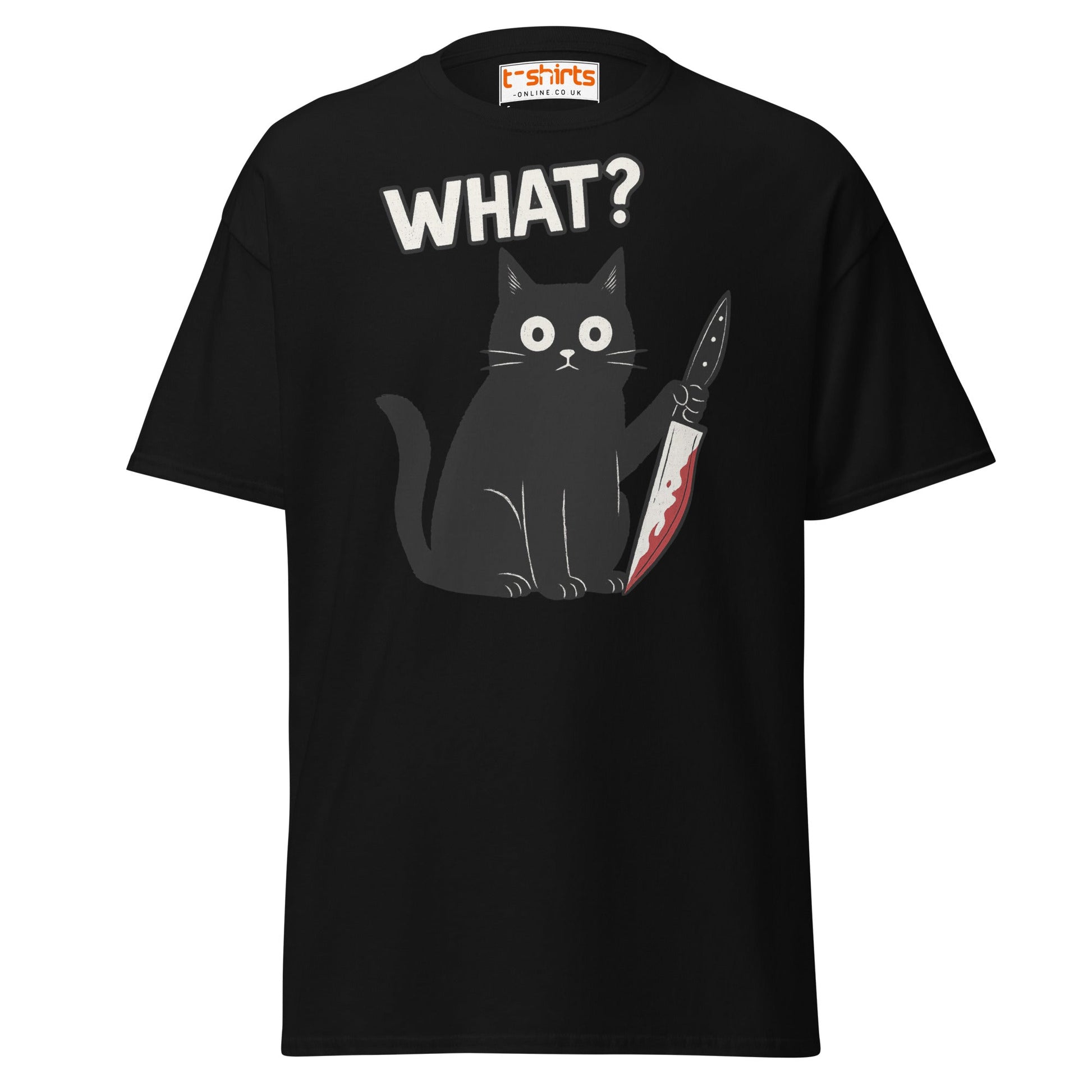 What? Cat T-Shirt – Funny Creepy Black Cat Knife Tee - Black - T-Shirts Online