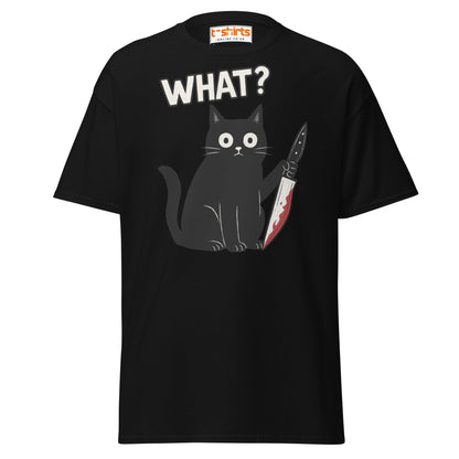 What? Cat T-Shirt – Funny Creepy Black Cat Knife Tee - Black - T-Shirts Online