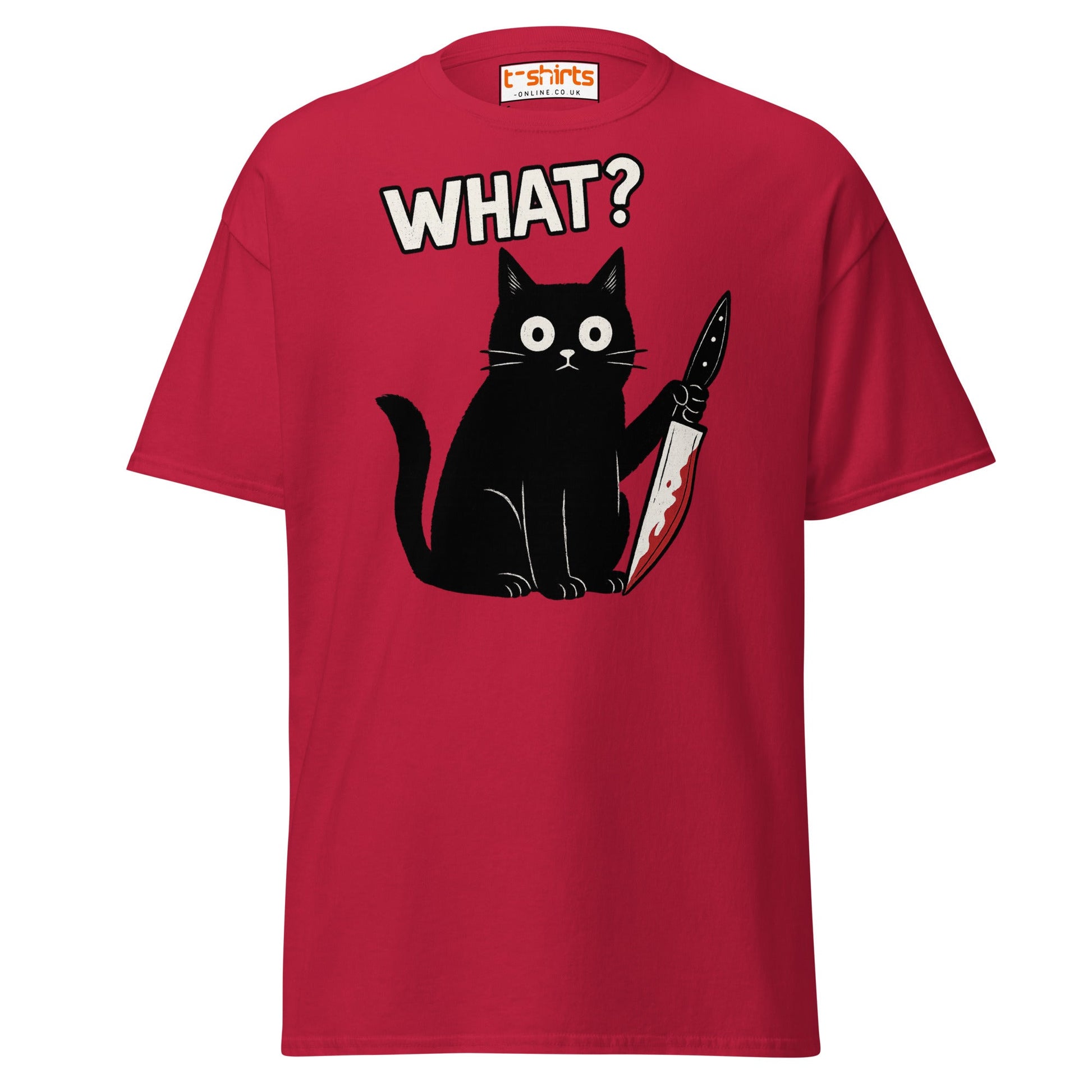 What? Cat T-Shirt – Funny Creepy Black Cat Knife Tee - Cardinal - T-Shirts Online