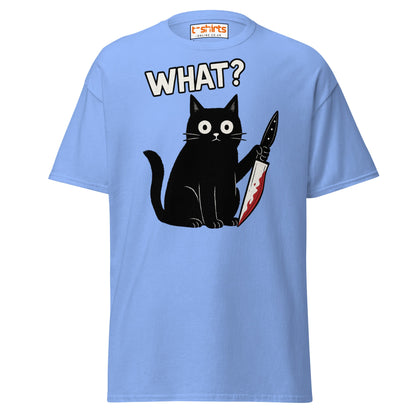 What? Cat T-Shirt – Funny Creepy Black Cat Knife Tee - Carolina Blue - T-Shirts Online
