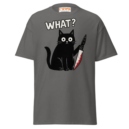 What? Cat T-Shirt – Funny Creepy Black Cat Knife Tee - Charcoal - T-Shirts Online