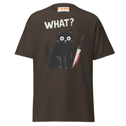 What? Cat T-Shirt – Funny Creepy Black Cat Knife Tee - Dark Chocolate - T-Shirts Online