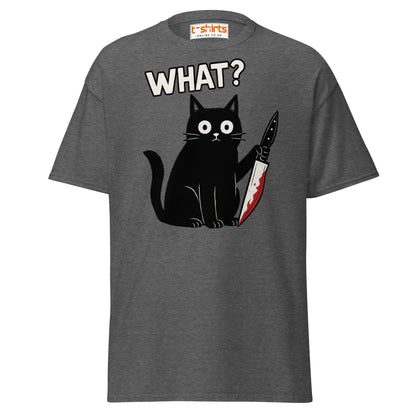 What? Cat T-Shirt – Funny Creepy Black Cat Knife Tee - Dark Heather - T-Shirts Online