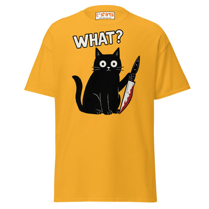 What? Cat T-Shirt – Funny Creepy Black Cat Knife Tee - Gold - T-Shirts Online