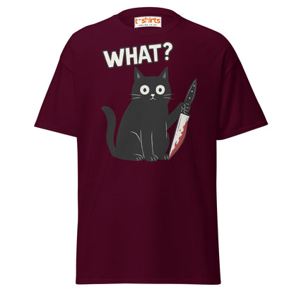 What? Cat T-Shirt – Funny Creepy Black Cat Knife Tee - Maroon - T-Shirts Online