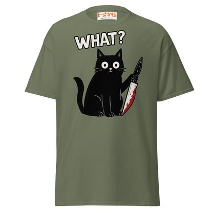 What? Cat T-Shirt – Funny Creepy Black Cat Knife Tee - Military Green - T-Shirts Online