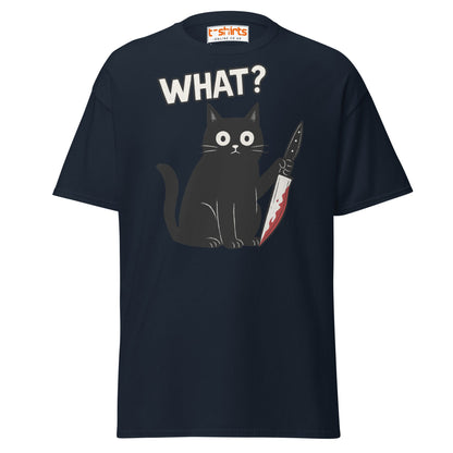What? Cat T-Shirt – Funny Creepy Black Cat Knife Tee - Navy - T-Shirts Online