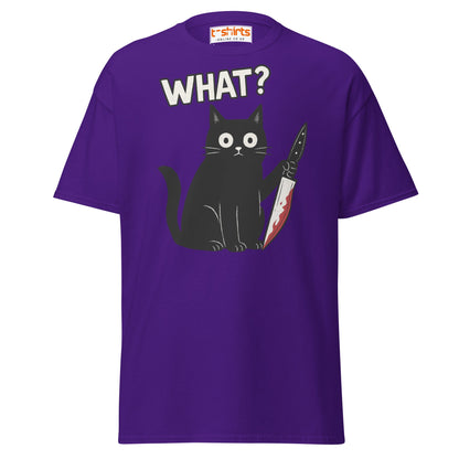 What? Cat T-Shirt – Funny Creepy Black Cat Knife Tee - Purple - T-Shirts Online
