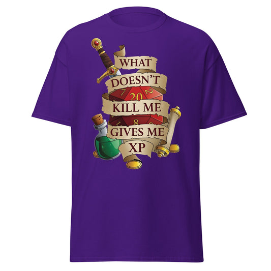 What Doesn't Kill Me Gives Me XP Funny RPG Gamer T-Shirt - Purple - T-Shirts Online