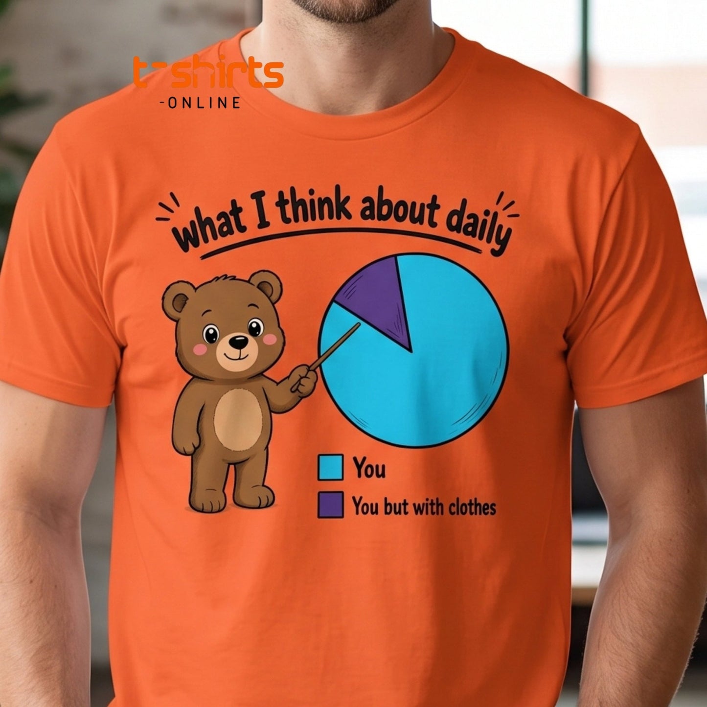 What I Think About Daily Funny Bear Pie Chart Tee - Military Green - T-Shirts Online