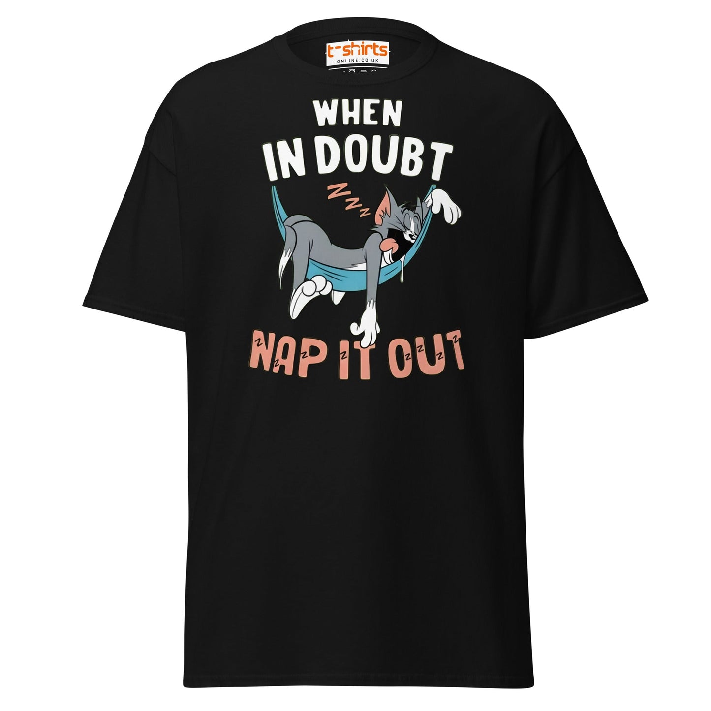 When in Doubt Nap It Out T-Shirt – Funny Lazy Cat Tee - Black - T-Shirts Online
