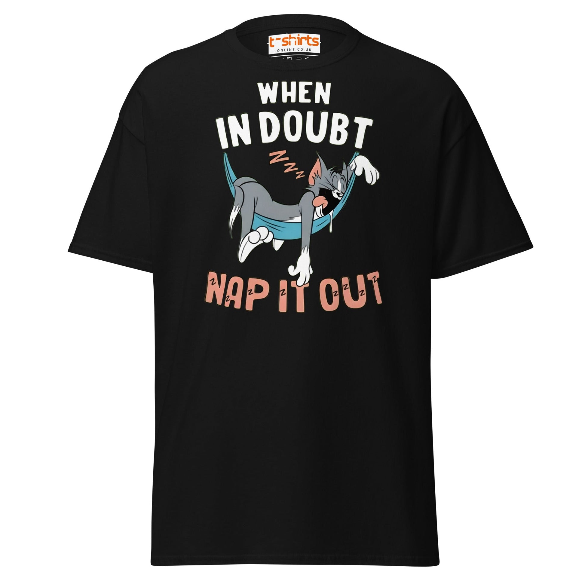 When in Doubt Nap It Out T-Shirt – Funny Lazy Cat Tee - Black - T-Shirts Online