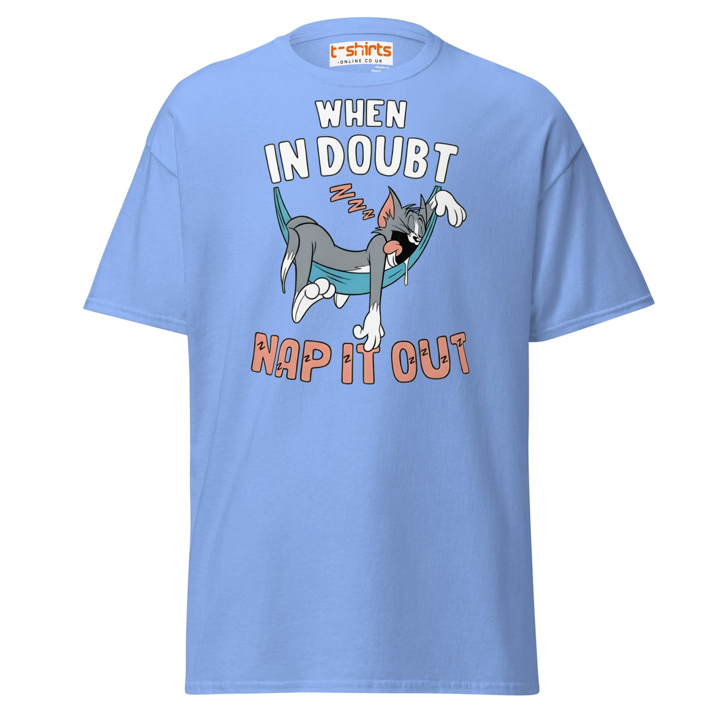 When in Doubt Nap It Out T-Shirt – Funny Lazy Cat Tee - Carolina Blue - T-Shirts Online