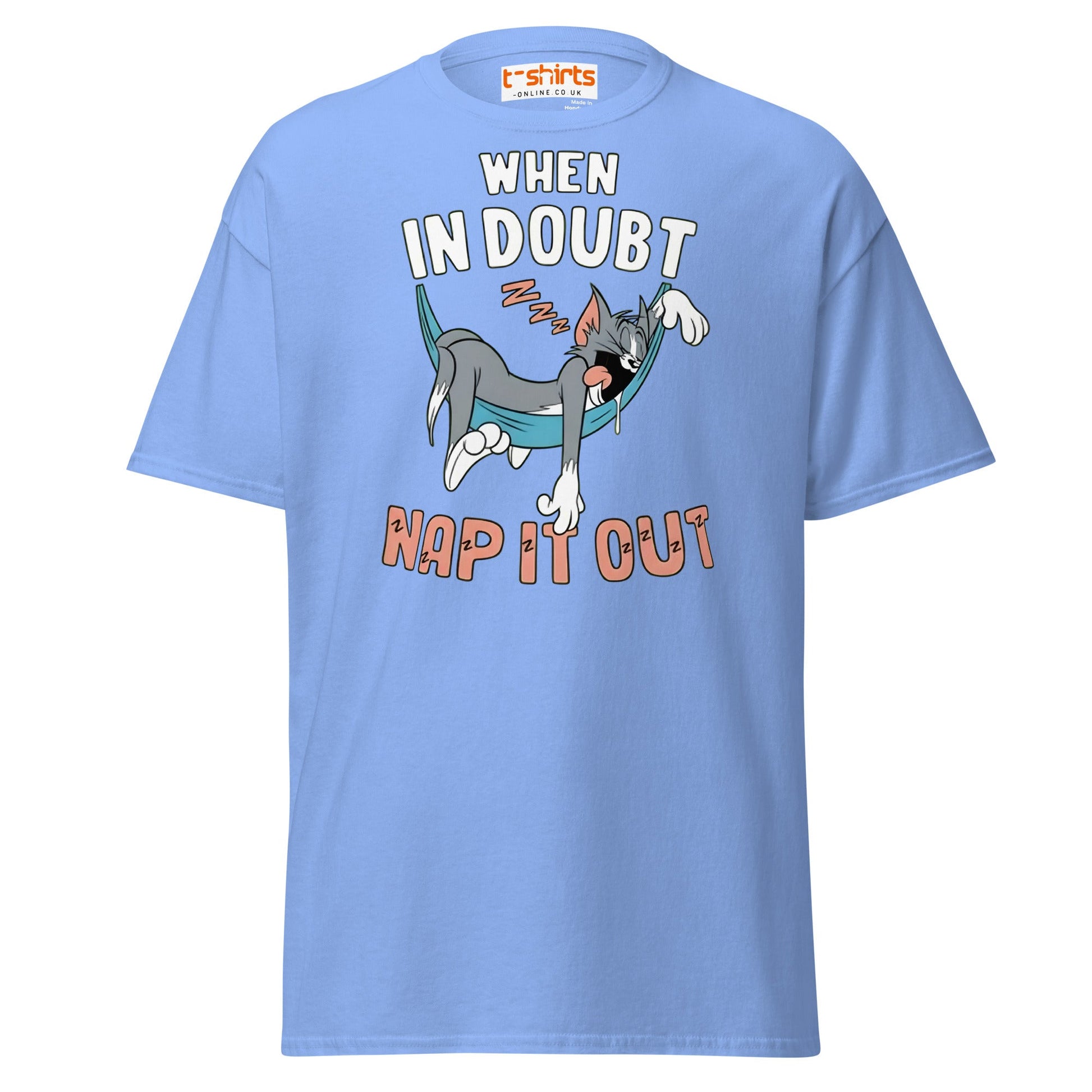 When in Doubt Nap It Out T-Shirt – Funny Lazy Cat Tee - Carolina Blue - T-Shirts Online